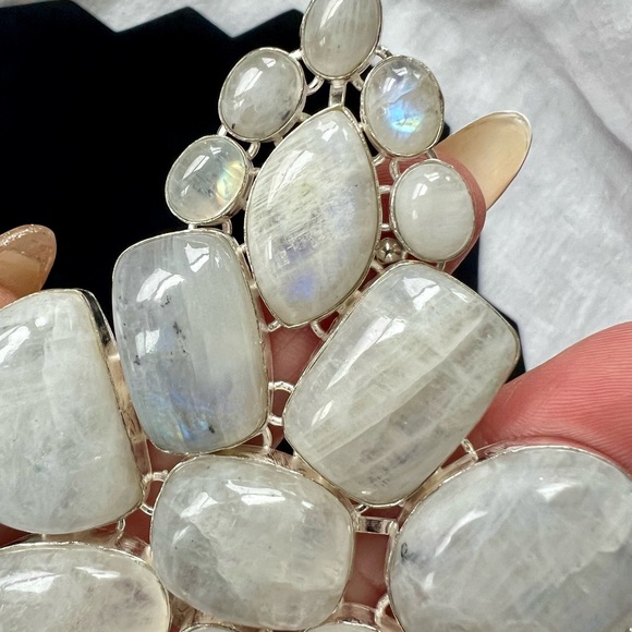 925 MOON GODDESS Rainbow Moonstone Collar Bib Necklace - Picture 13 of 16